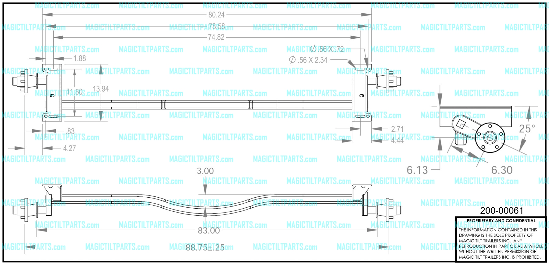 (image for) 200-00061 ~ TORSION AXLE 2-1/2" "V" 88-3/4T 78FW 3.75K W/HUBS KNOTT (KARAVAN)