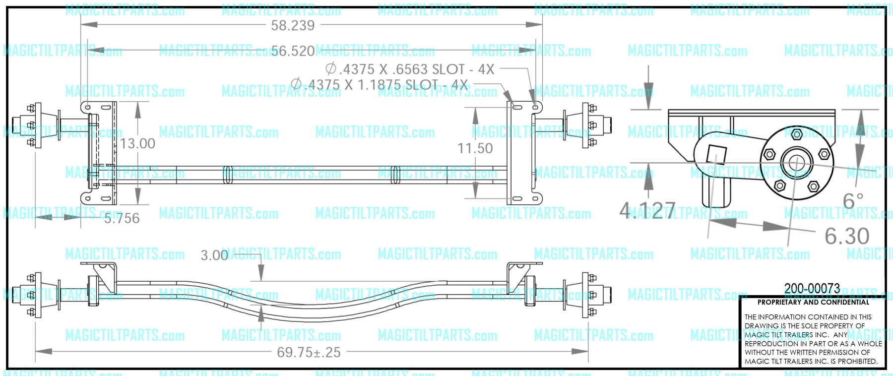 (image for) 200-00073 ~ TORSION AXLE 2-1/2" "V" 69-3/4T 58-1/4FW 2.1K W/HUBS KNOTT (KARAVAN)
