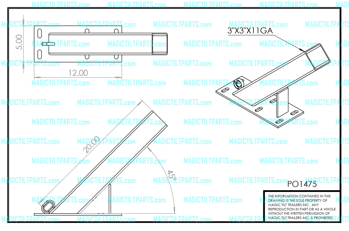 (image for) PO1475 ~ WINCH POST 3" x 3" x 20" STEEP HEAVY-DUTY